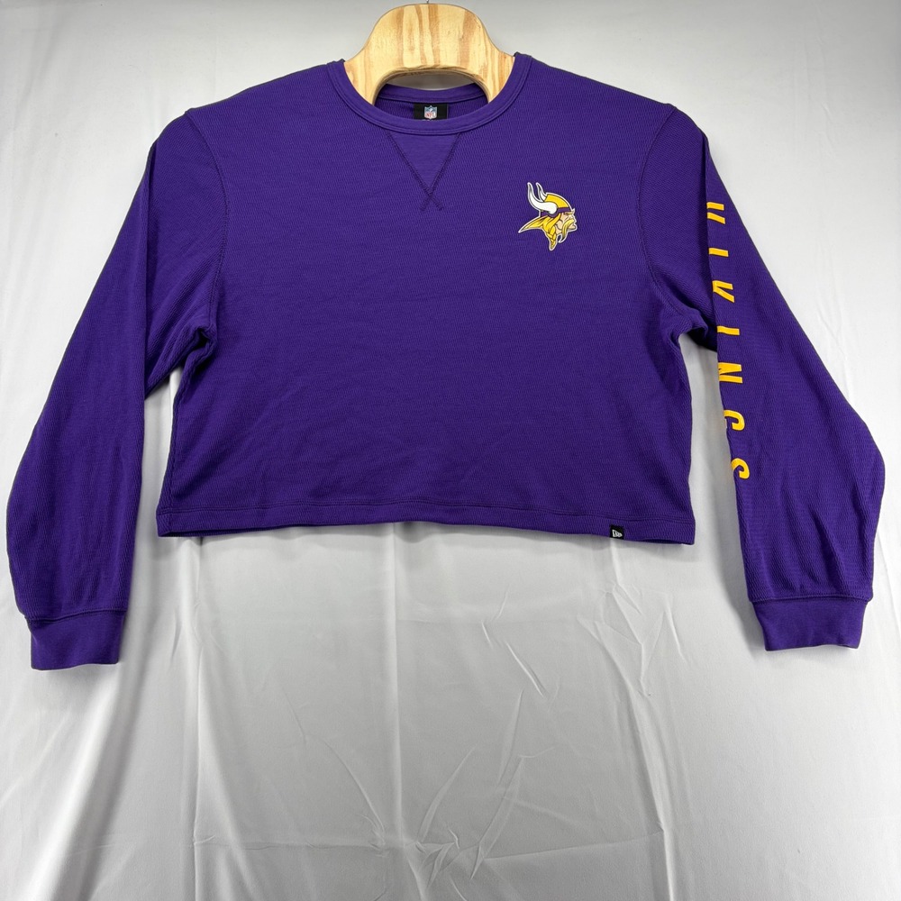 NFL Minnesota Vikings Womens Large Purple Waffle Knit Cropped Thermal Shirt NWT